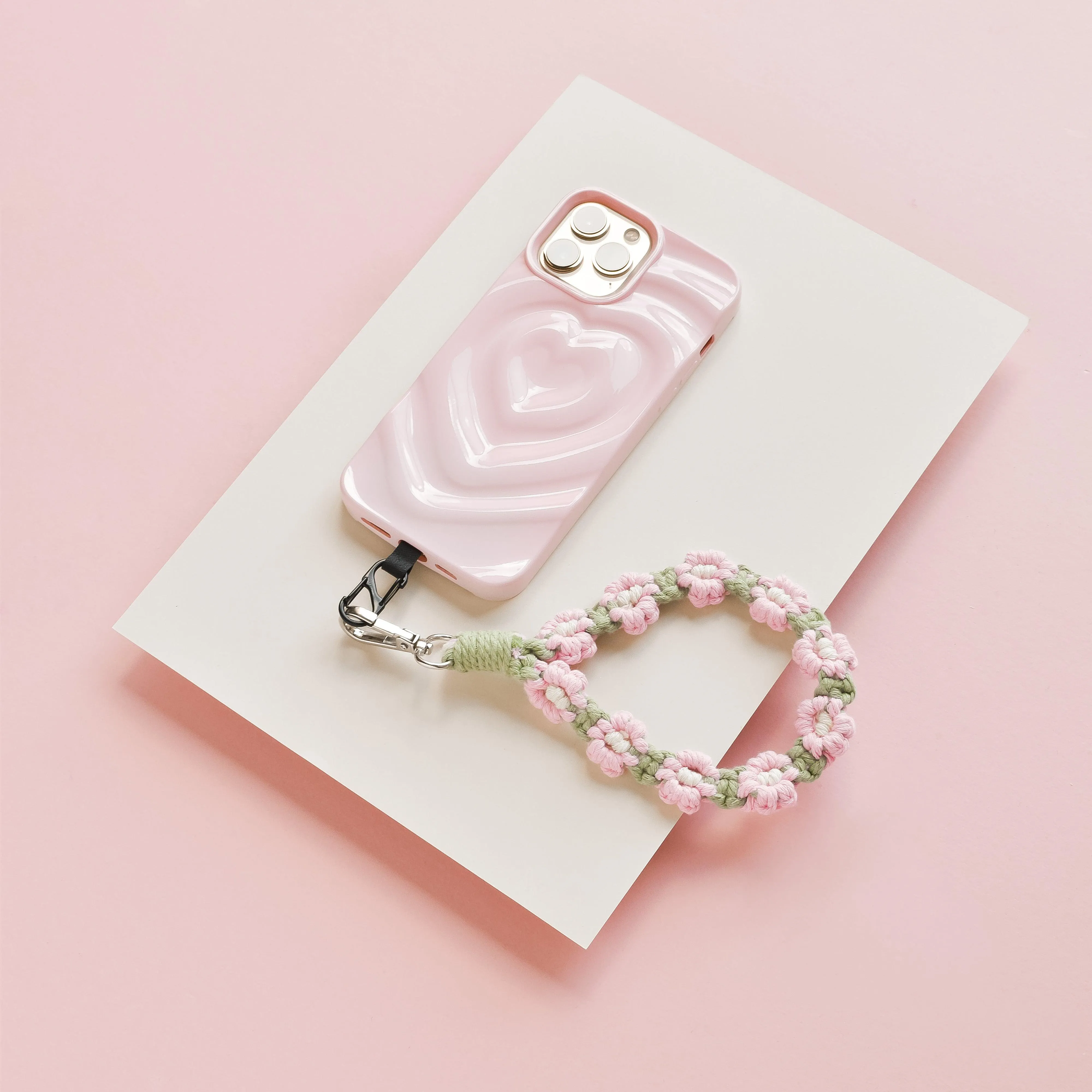 Reflective Color Premium Crochet Flower Phone Strap Bundle - Pink & Green