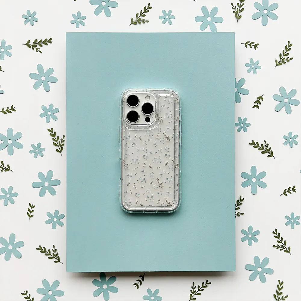 Clear Phone Case - Blooming Blues Portable Protection Clear Finish