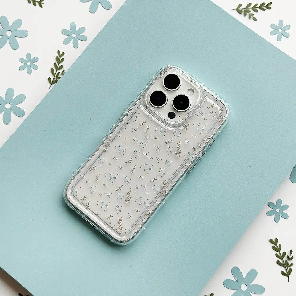 Durable Texture Layer Clear Phone Case - Blooming Blues