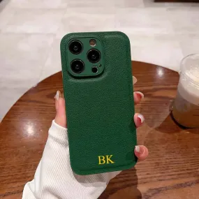 Custom Initial Faux Luxury Leather Case for iPhone Soft Layer