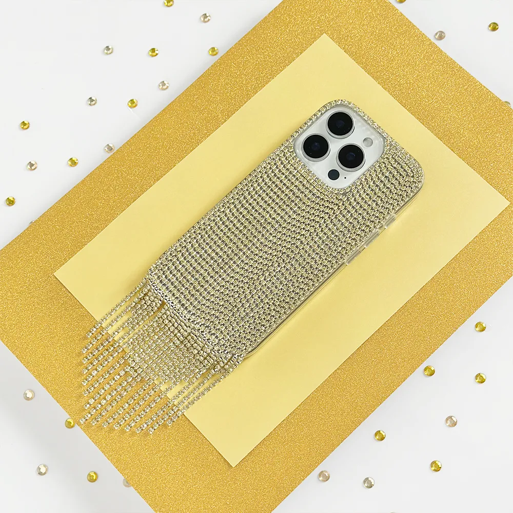 Hybrid Detail Gloss Layer Diamante Tassel Phone Case - Gold