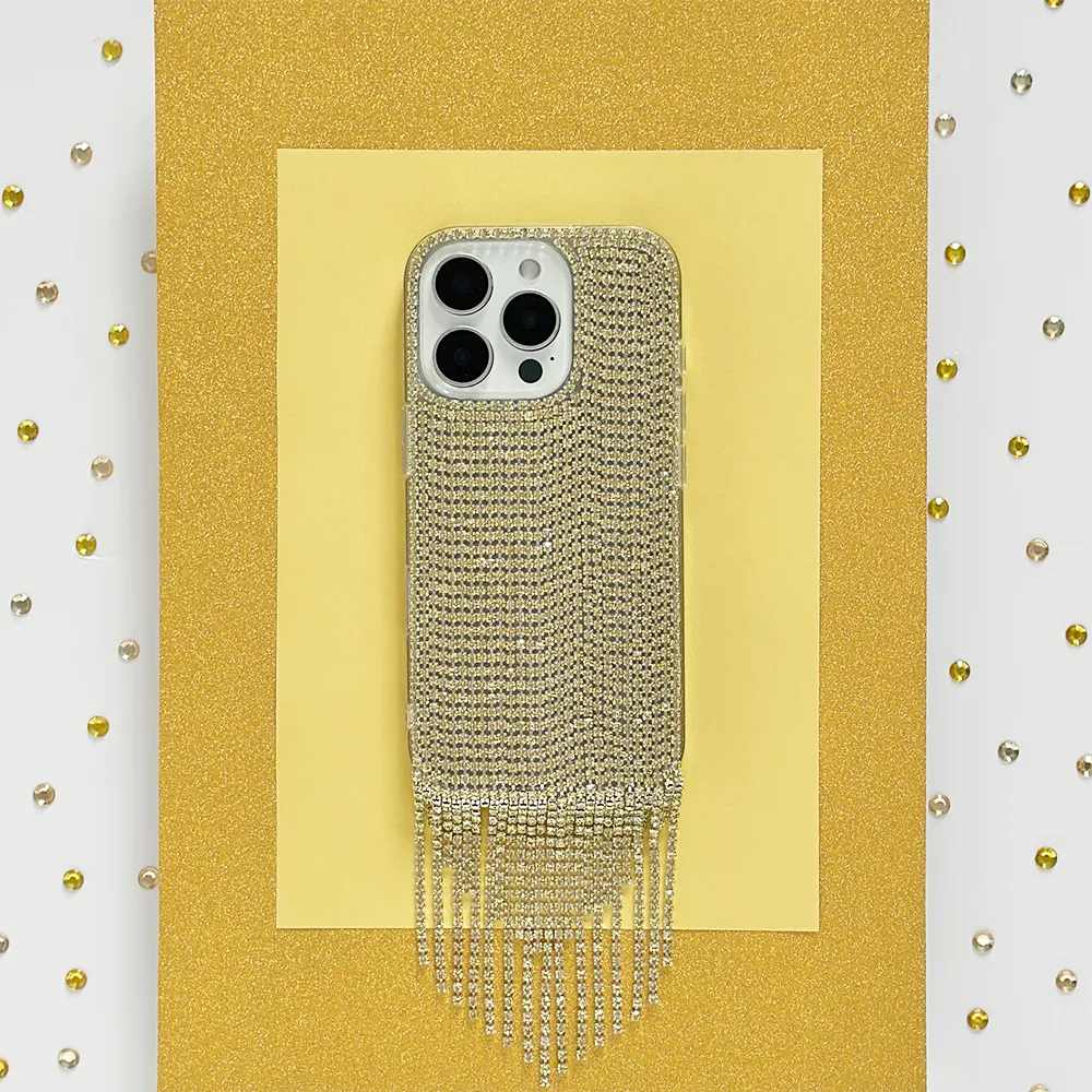 Gloss Finish Diamante Tassel Phone Case - Gold