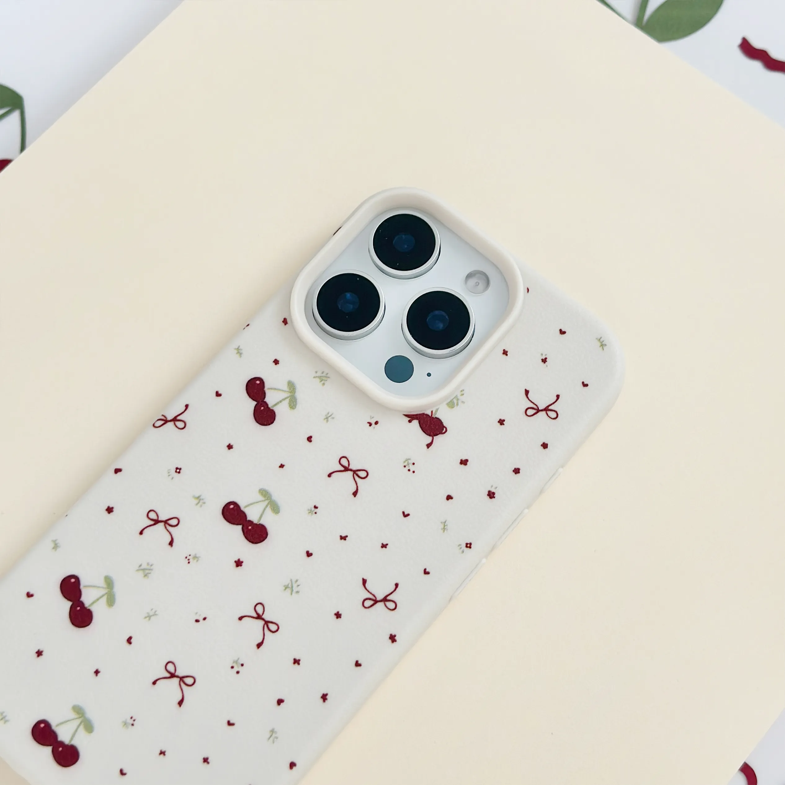 Rugged Build Ditsy Bows & Cherries Phone Case - Soft White