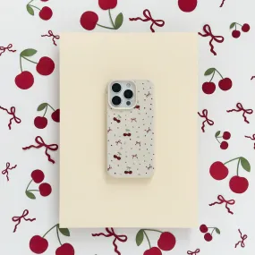 Ditsy Bows & Cherries Phone Case - Soft White Clear Back Outdoor Use