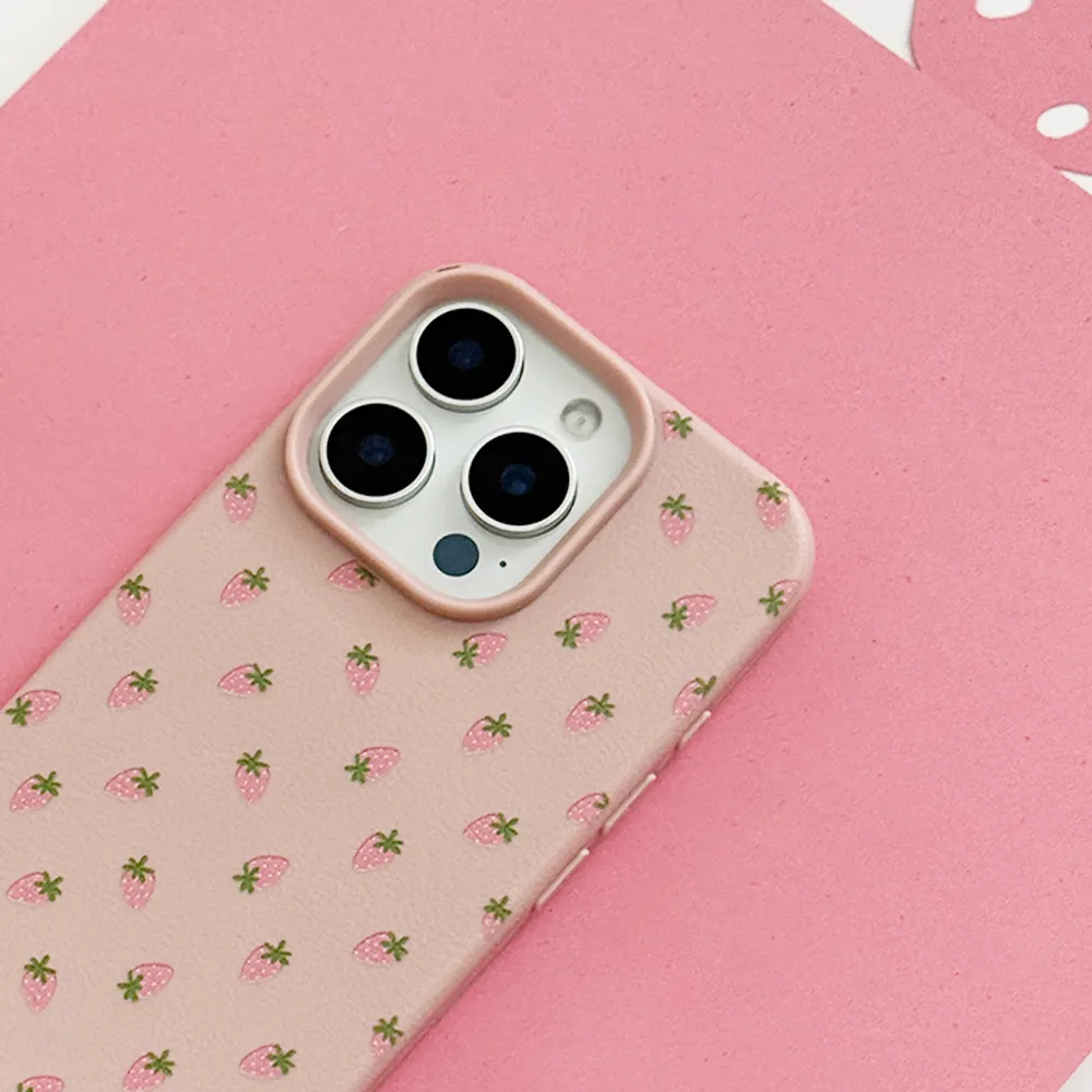 Ditsy Strawberries Phone Case - Powder Pink Drop Protection