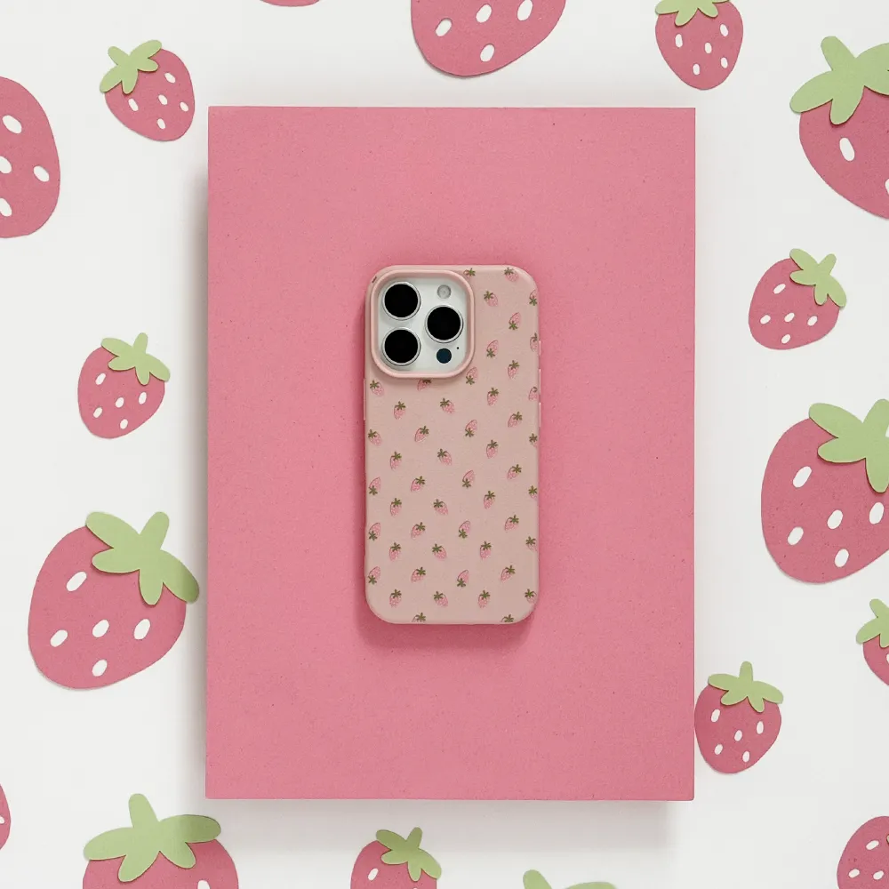 Flexible Layer Design Ditsy Strawberries Phone Case - Powder Pink