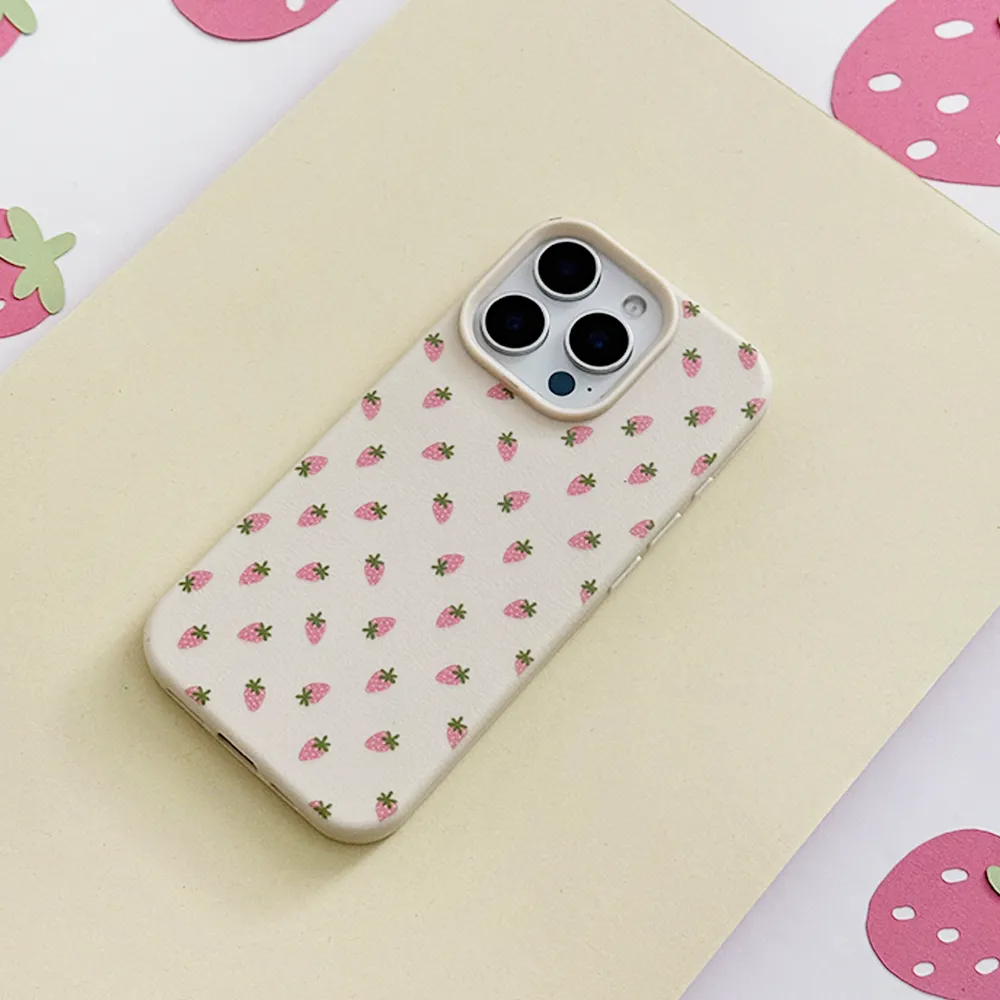 Ditsy Strawberries Phone Case - Soft White Vivid Gradient