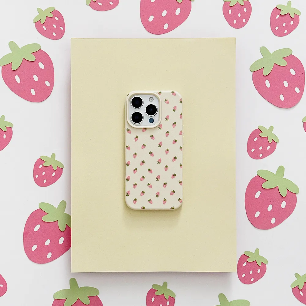 Ditsy Strawberries Phone Case - Soft White Fashion Touch