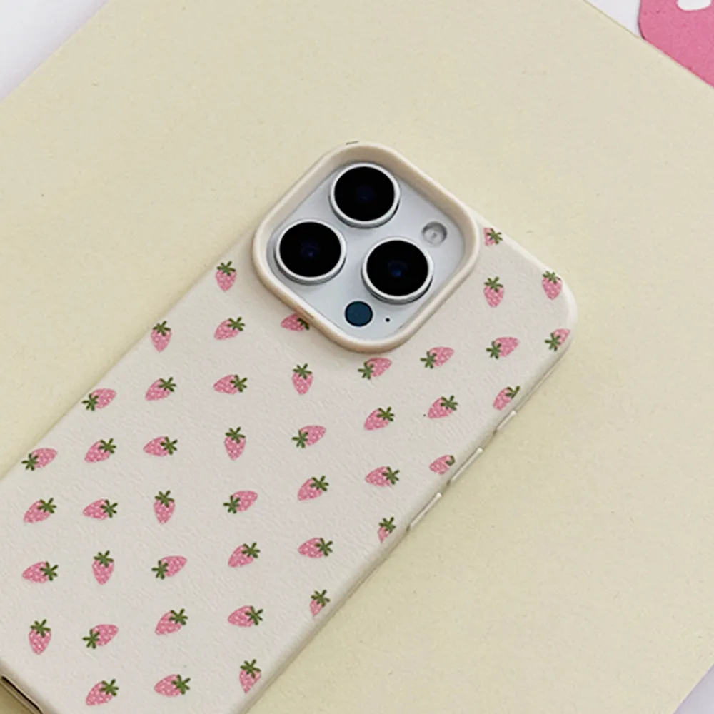 Ditsy Strawberries Phone Case - Soft White Lightweight Feel Portable Protection