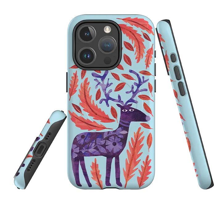 Rugged Build iPhone MagSafe Tough Case - Purple Reindeer By Tracey English