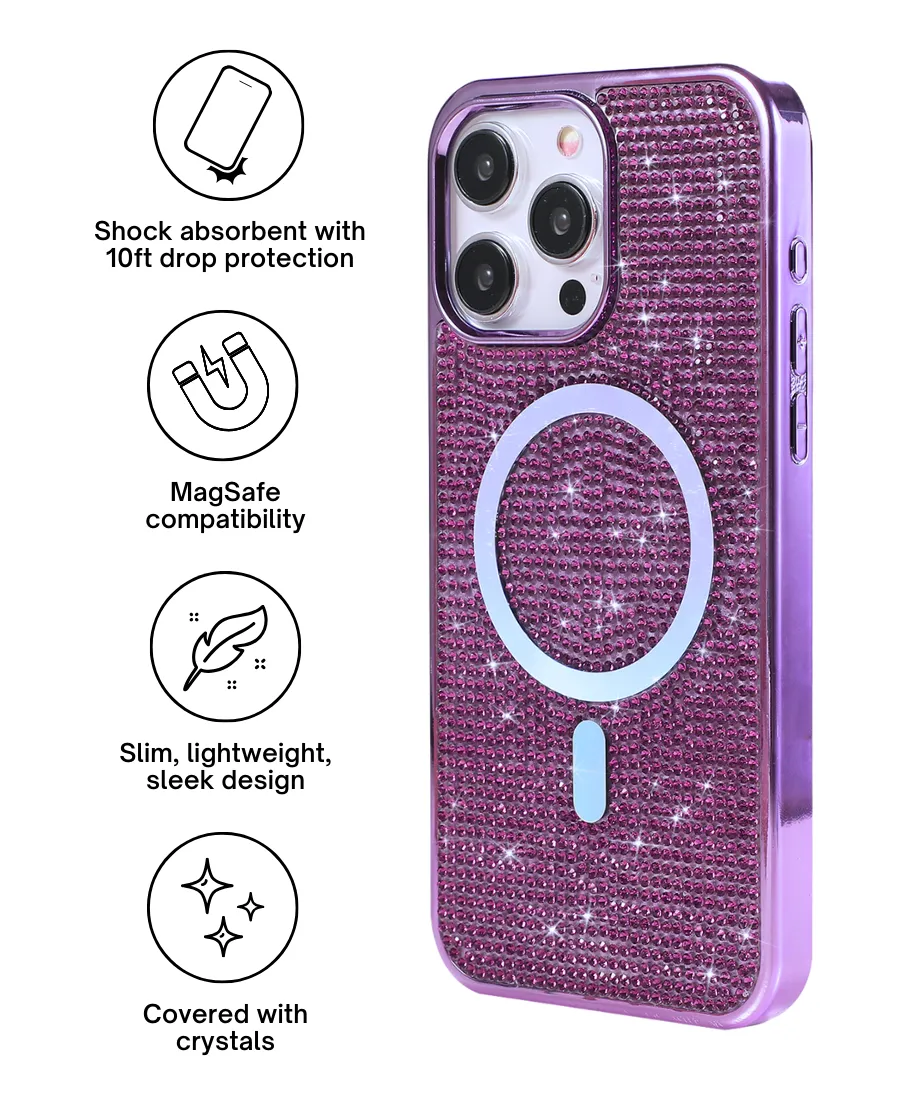 Purple Crystal Glam MagSafe Phone Case Gloss Touch Ergonomic form