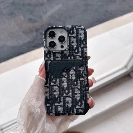 Durable Pattern Texture Polished Surface Dior Luxury iPhone Case Card Slot