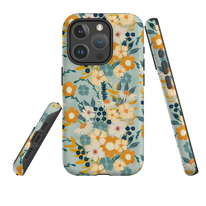 Edge Protection iPhone MagSafe Tough Case - Yellow And Blue Floral By Katherine Quinn