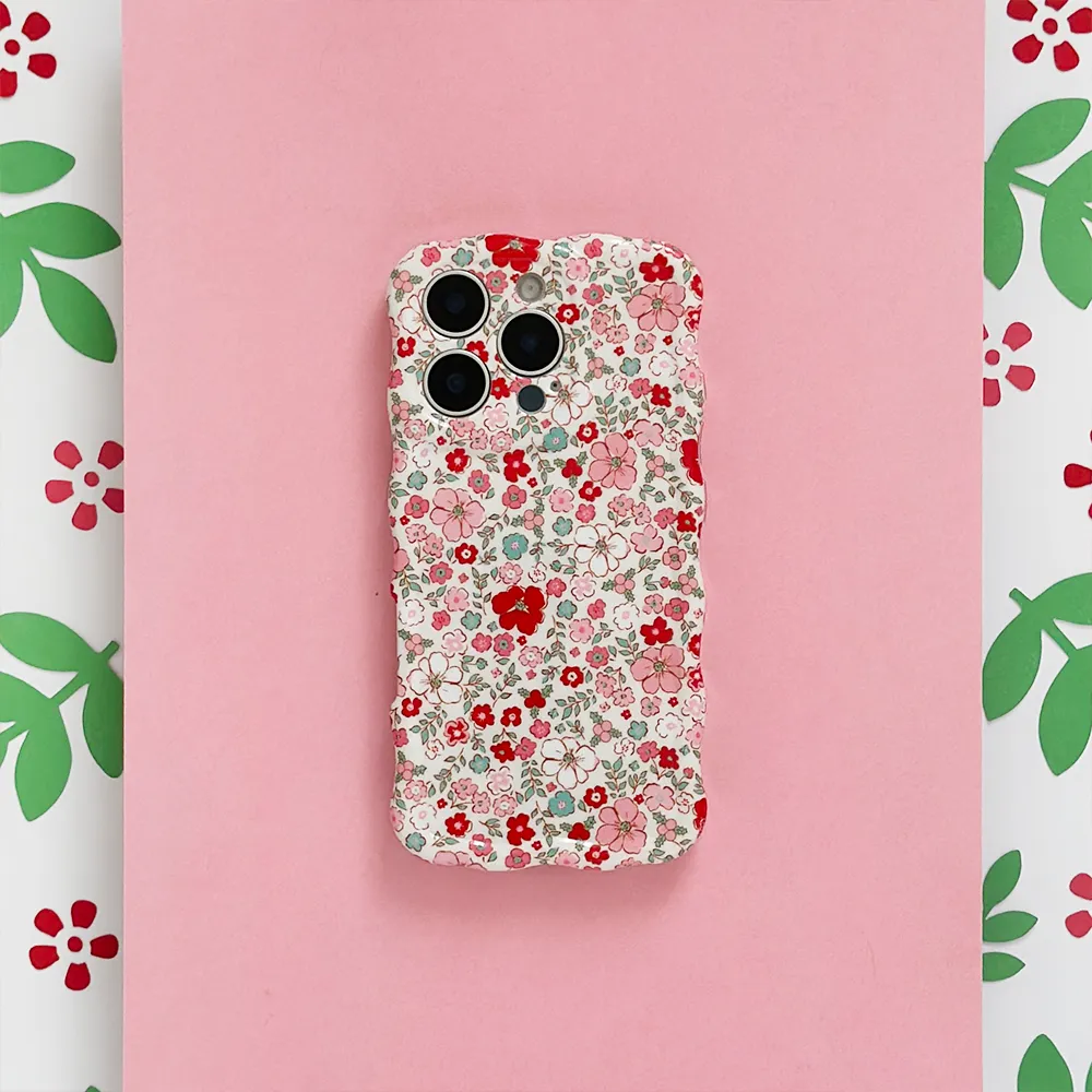 Wavy Phone Case - Cute Flowers Color Gradient Soft Surface Layer