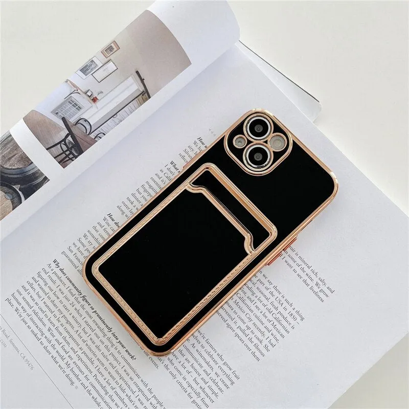 Luxury Gold Plating Card Holder Phone Case For iPhone Lightweight Feel