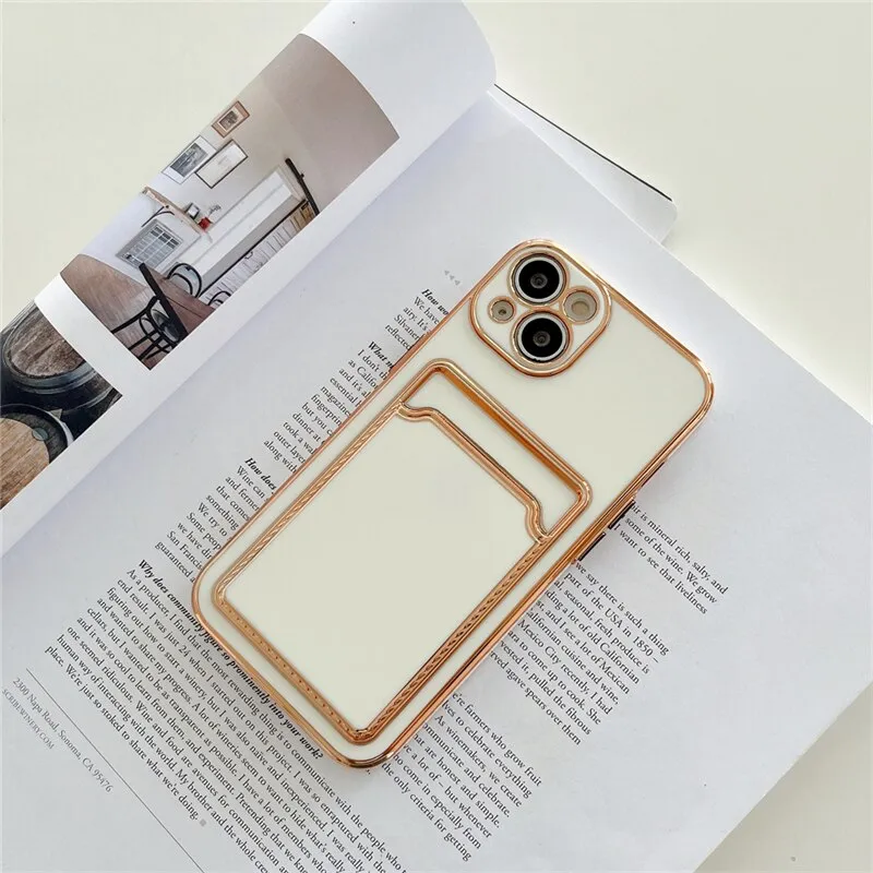 Luxury Gold Plating Card Holder Phone Case For iPhone Soft touch layer metal frame