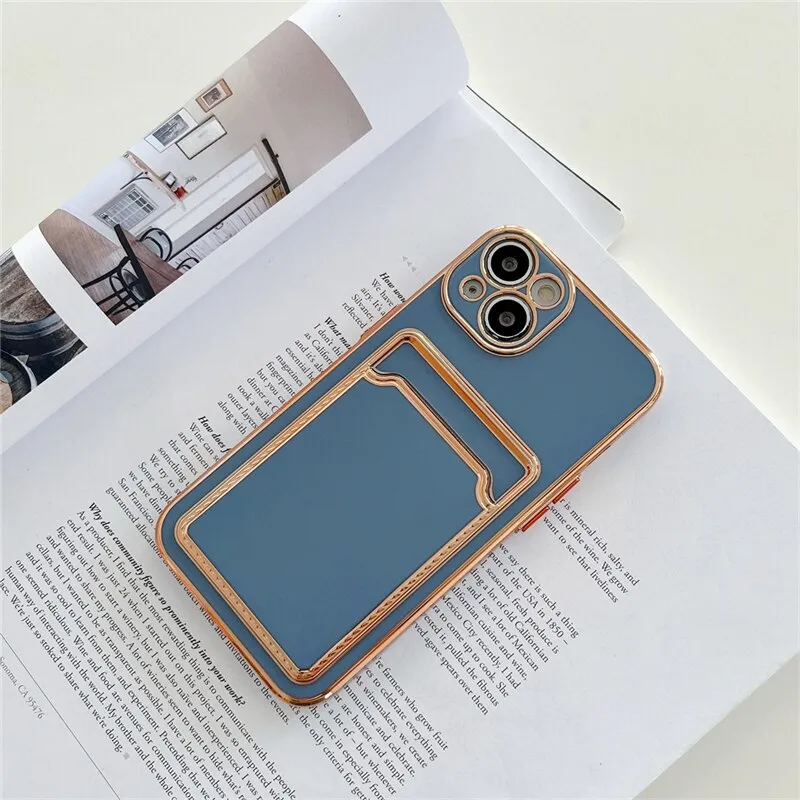 Luxury Gold Plating Card Holder Phone Case For iPhone Smooth Lining Protective Structure