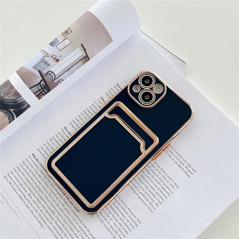 Luxury Gold Plating Card Holder Phone Case For iPhone Compact Pattern