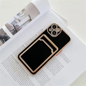 Luxury Gold Plating Card Holder Phone Case For iPhone Lightweight Feel