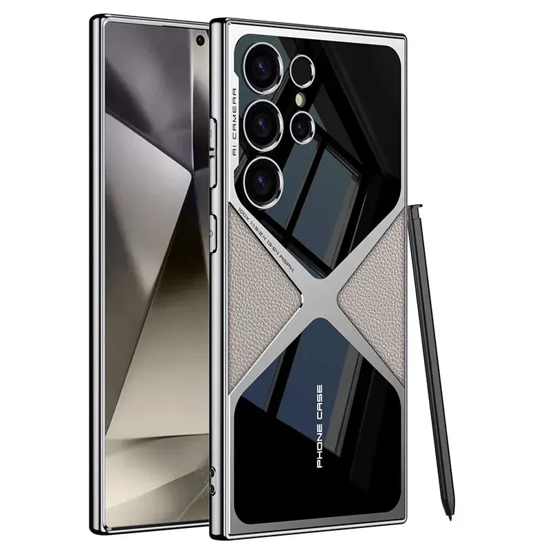 Electroplated Leather Case For Samsung S24 Simple Texture Scratch Proof