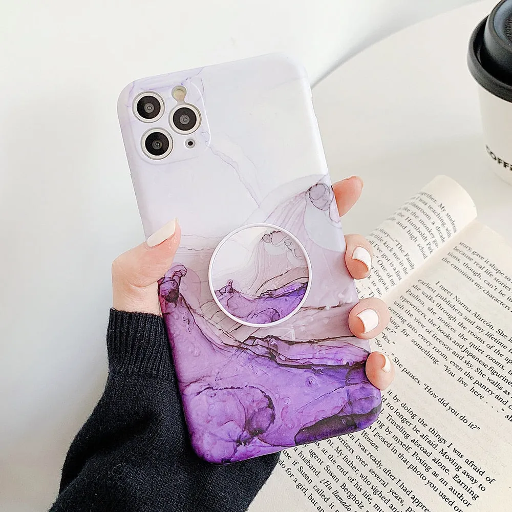 Camera Protection Marble Phone Case With Holder For iPhone Comfort Padding