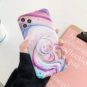 Camera Protection Marble Phone Case With Holder For iPhone Matte Pattern Layer