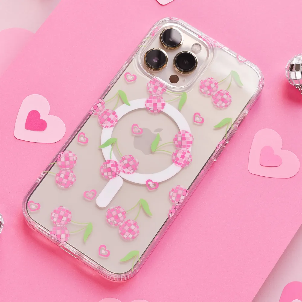 Tactile Buttons Clear MagSafe? Phone Case - Disco Cherries