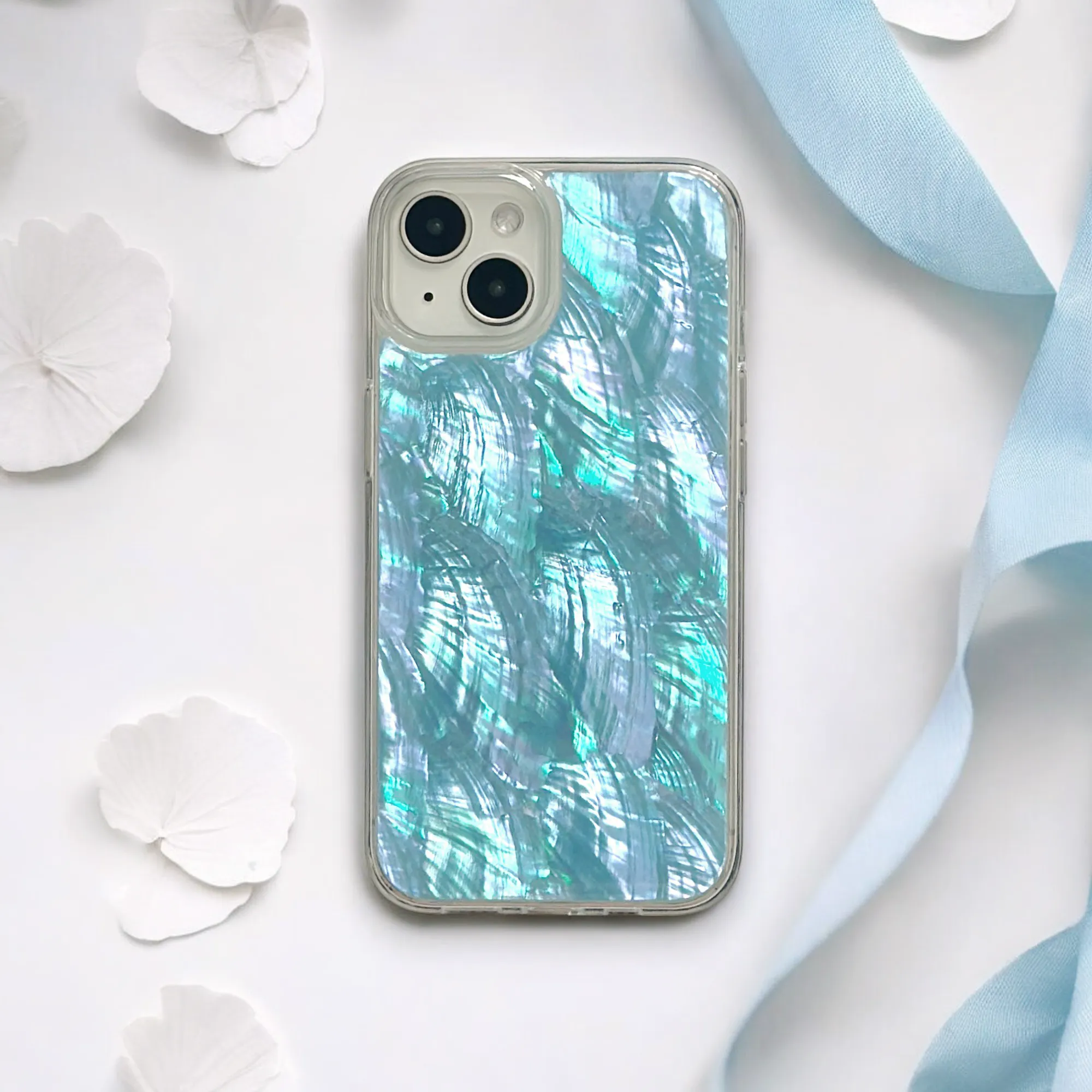 Shock Absorption Layer Real Natural Shell Phone Case - Blue