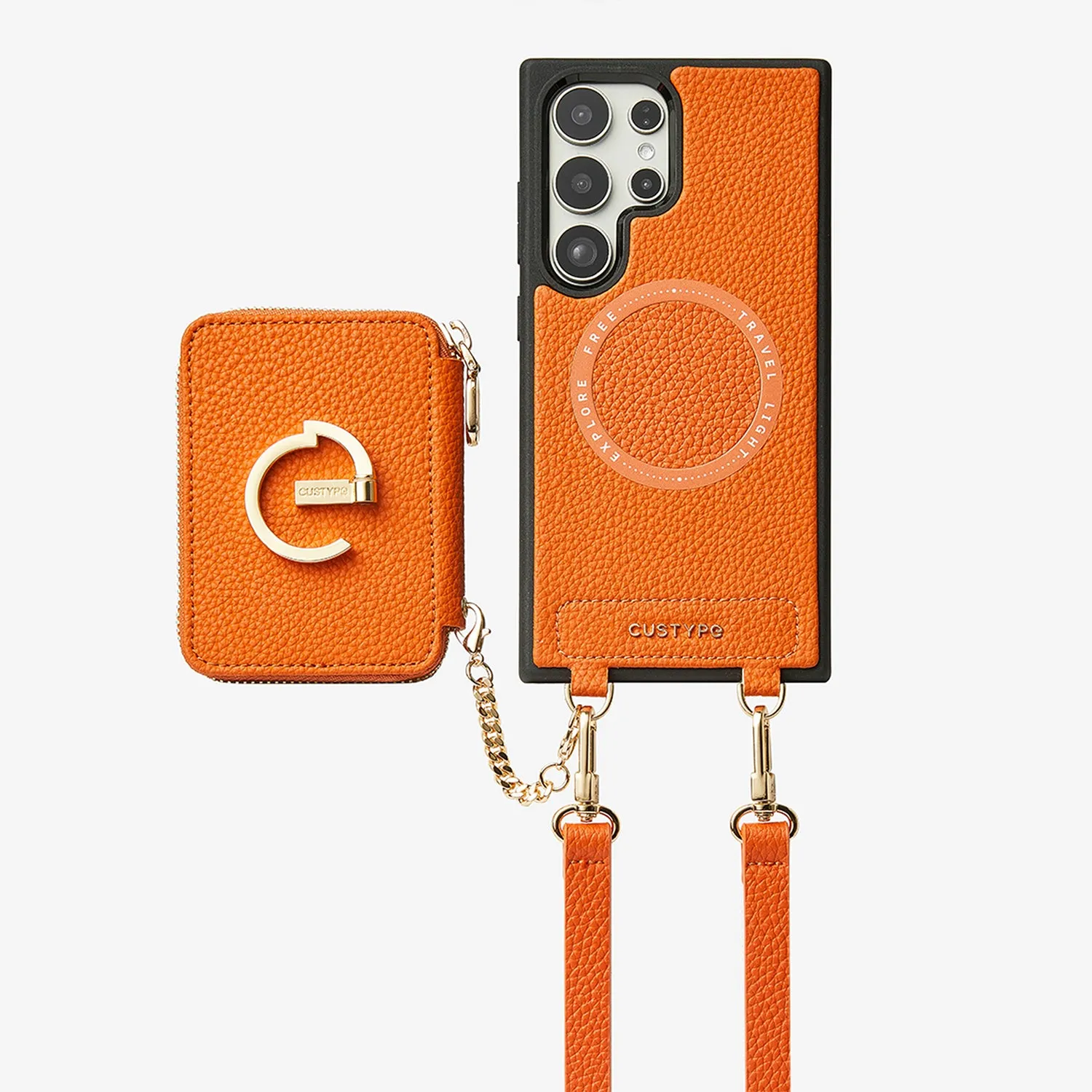 Stylish Detail Layer Smooth Coating Original Design Set- Samsung Galaxy MagSafe Compatible Wallet Phone Case With Shoulder Strap Set