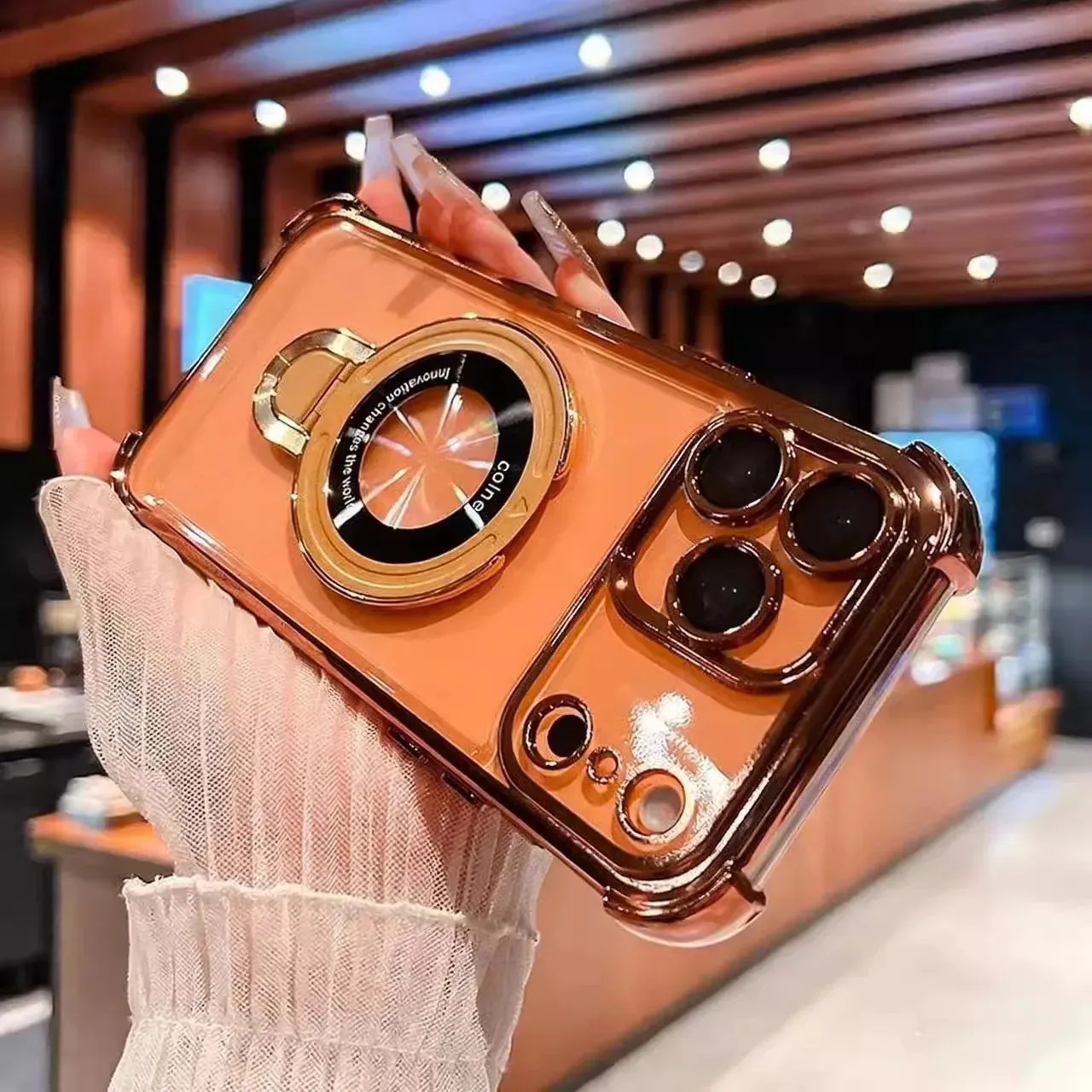 Shockproof Corners Elegant Surface New In Phone Case- Four Corners Air Cushion Anti-fall Case with Invisible Ring Stand for iPhone 17/ 16 /15 /14