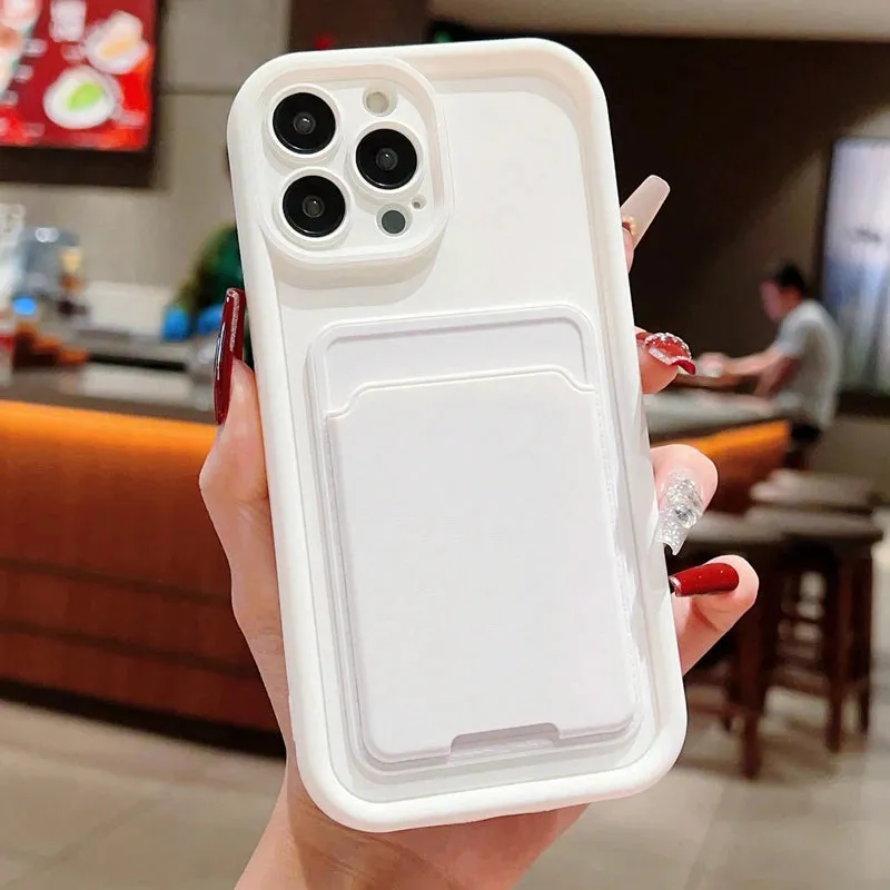 Crystal Finish Anti-Fall Silicone Card Holder Case for Apple iPhone