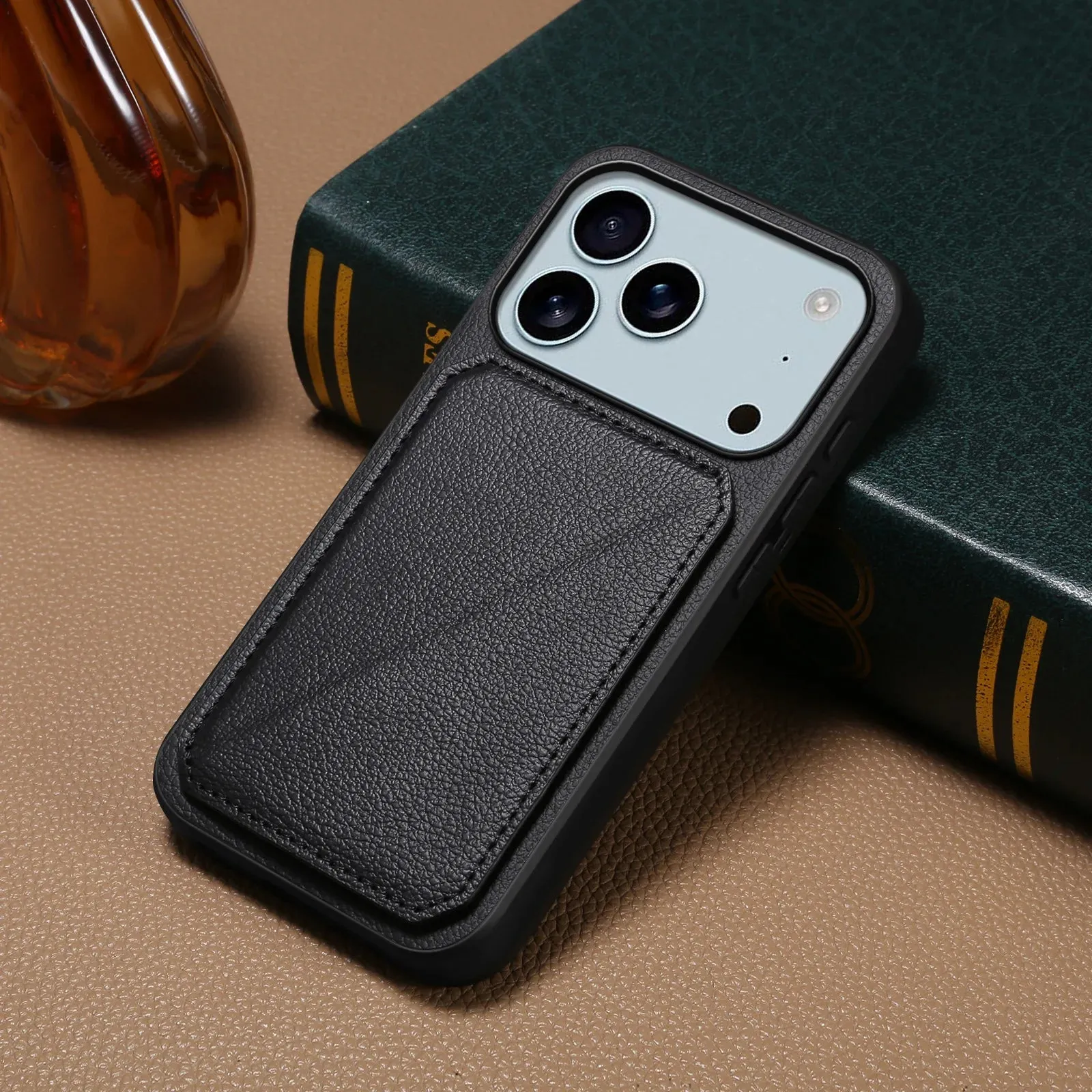 Durable Finish Leather Phone Case Invisible Bracket Card Holder For Cover For iPhone 17/ 16/ 15/ 14
