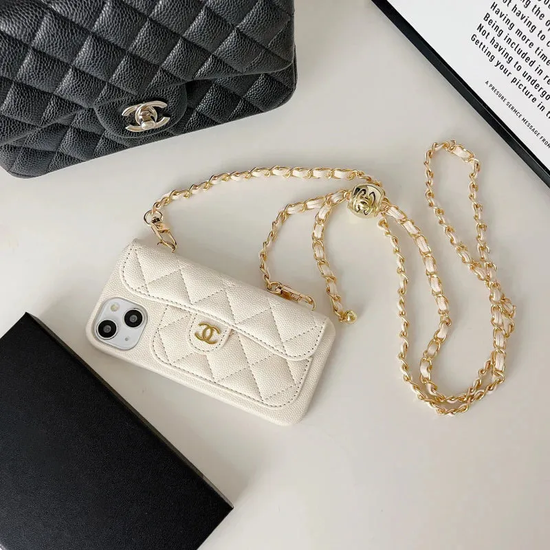 Soft Detail Layer Chanel Genuine Leather Wallet Leather Crossbody Bag Phone Case For iPhone 17 / 16 / 15 / 14