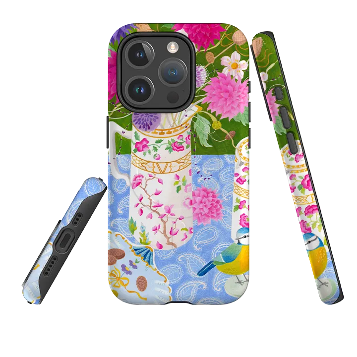 Glossy Pattern Hybrid Build Texture iPhone MagSafe Tough Case - Dahlias By Bex Parkin
