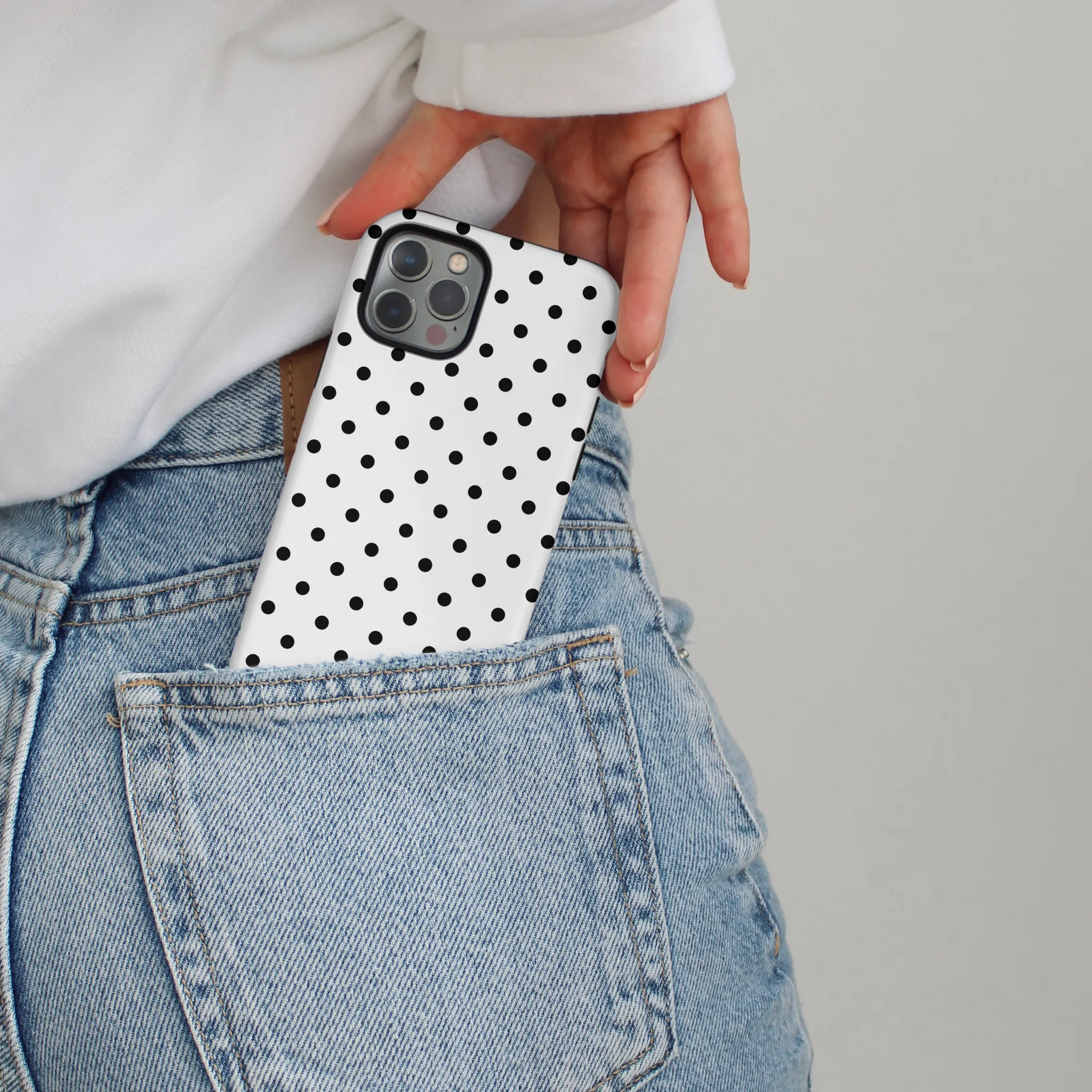 Luxury Coating Tough Phone Case - White Polka Dot