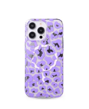 Durable Edge Layer Textured Grip Purple Leopard MagSafe Phone Case