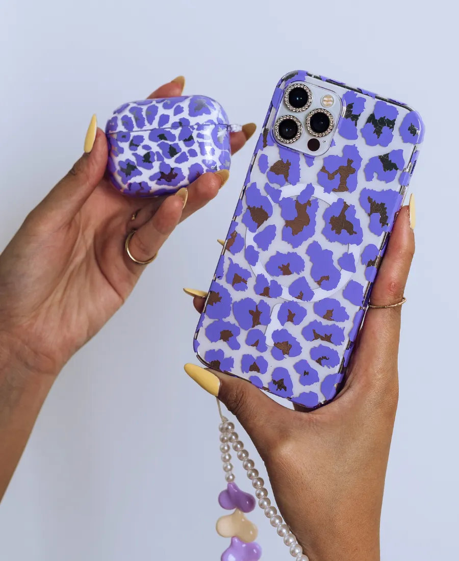 Fashion Accessory Polished Detail Edge Purple Leopard MagSafe Phone Case