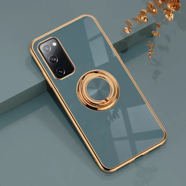 Luxury Royal Plating Ring Holder Phone Case For Samsung Protective Build Texture