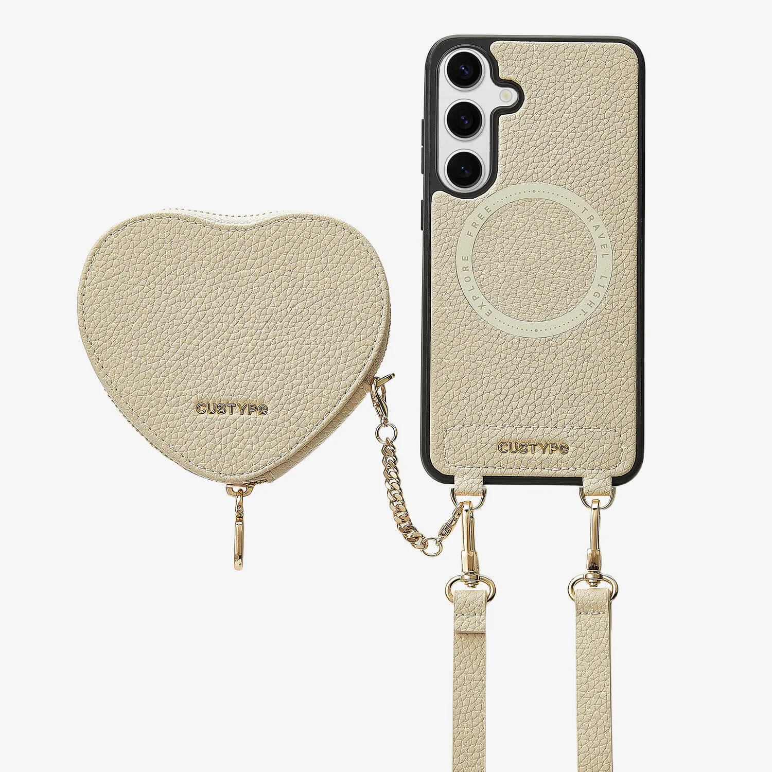 Heart Design Kit- Samsung Galaxy Detachable Wireless Charging Crossbody Wallet Phone Case Pouch Set Flexible Grip Form