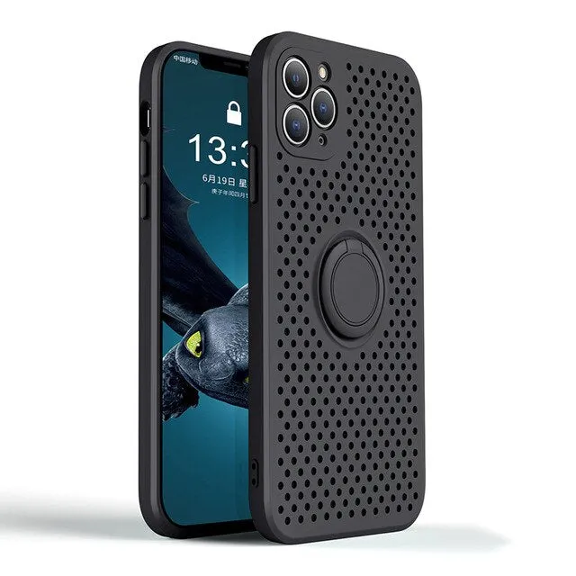 Heat Dissipation Honeycombe Phone Case With Holder For iPhone Durable Texture Everyday Accessory