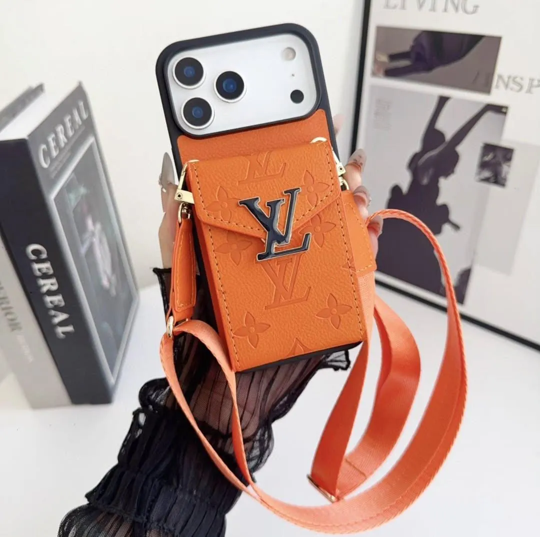 Durable Edge Texture LV Luxury Phone Case with Card Holder For iPhone 17/ 16/ 15/ 14