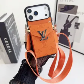 Stylish Aesthetic Luxury Feel LV Luxury Phone Case with Card Holder For iPhone 17/ 16/ 15/ 14