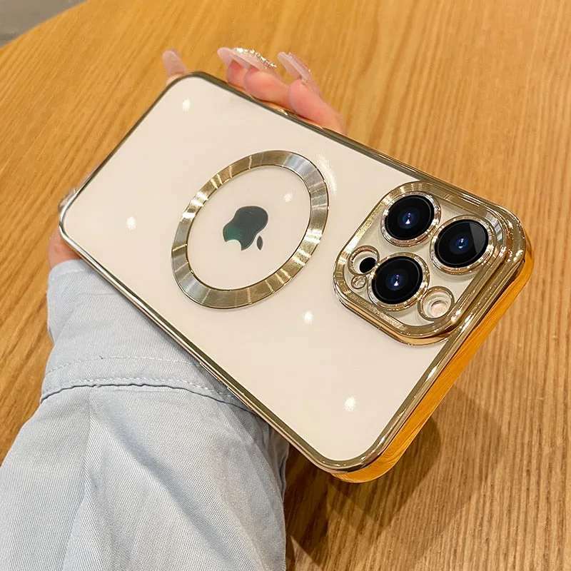 Luxury Plating Clear Logo Hole Shockproof Phone Case For iPhone Lightweight Build Quality