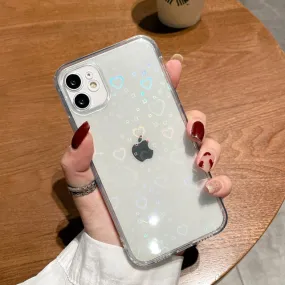 Minimal Feel Holographic Clear Case With Hearts For iPhone