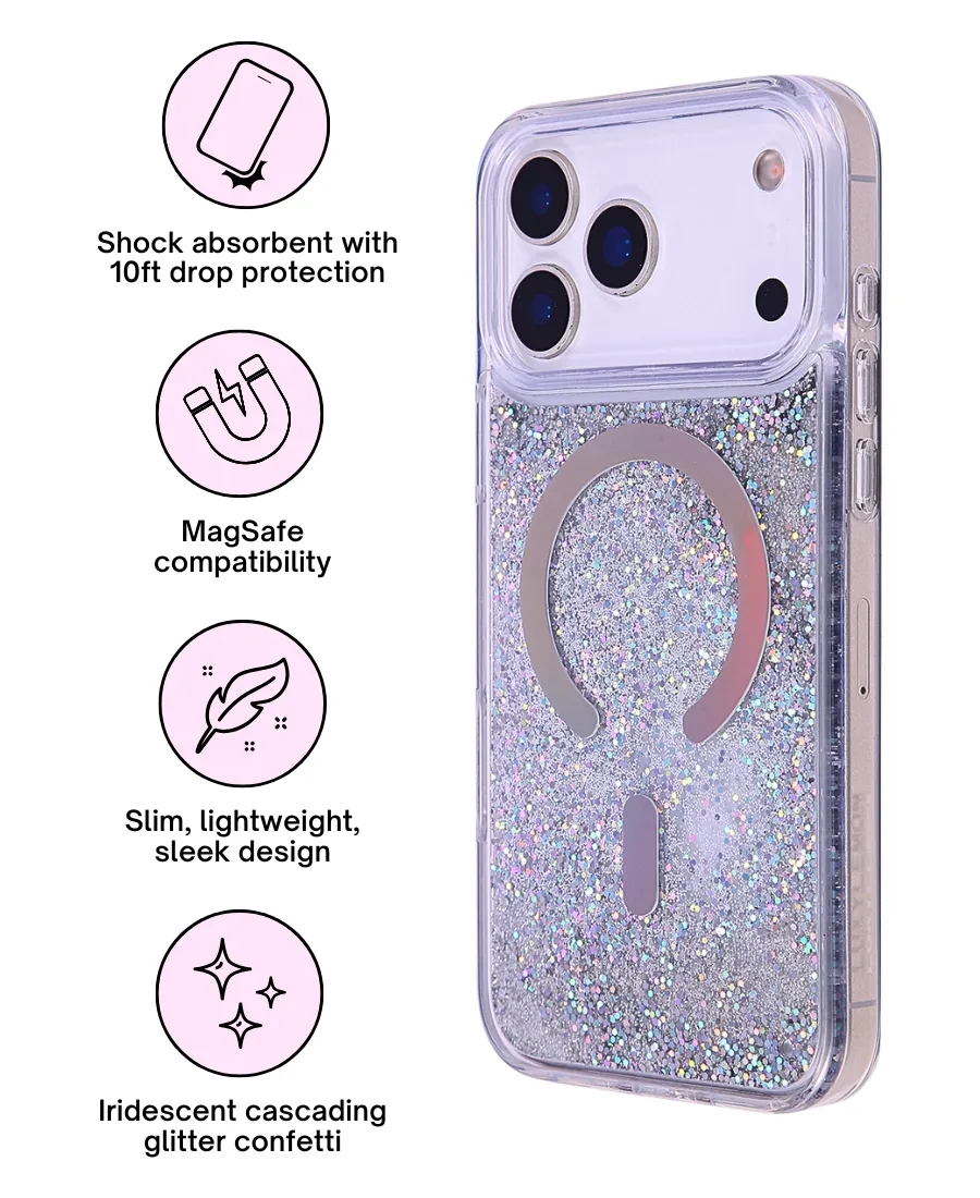 Silver Holo Glitter MagSafe Phone Case Frosted surface