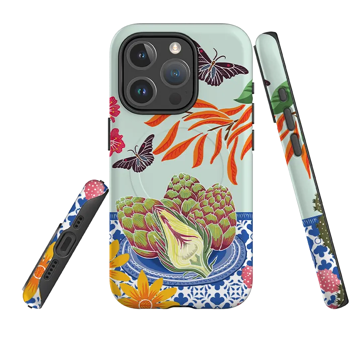 Wear resistant Grip Assist iPhone MagSafe Tough Case -  Artichokes By Kate Heiss