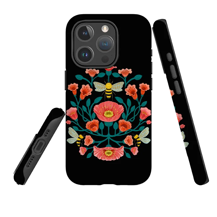 Waterproof Design Long Lasting iPhone MagSafe Tough Case -  Bee Floral Dark By Nina Pace