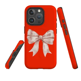 Fashion Texture Raised Bezels iPhone MagSafe Tough Case -  Big Bow Red