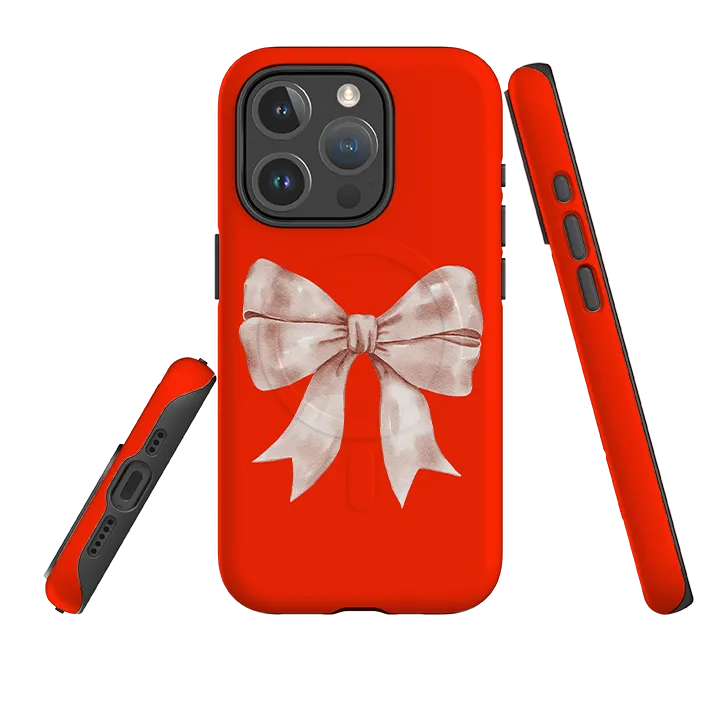 Hybrid Material iPhone MagSafe Tough Case -  Big Bow Red