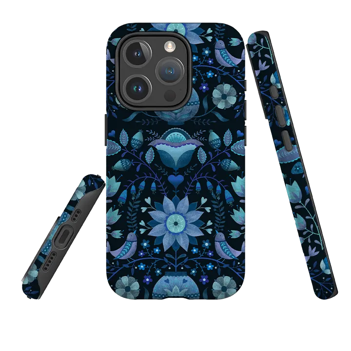 iPhone MagSafe Tough Case -  Blue Folk By Suzy Taylor Luxury Edge Texture